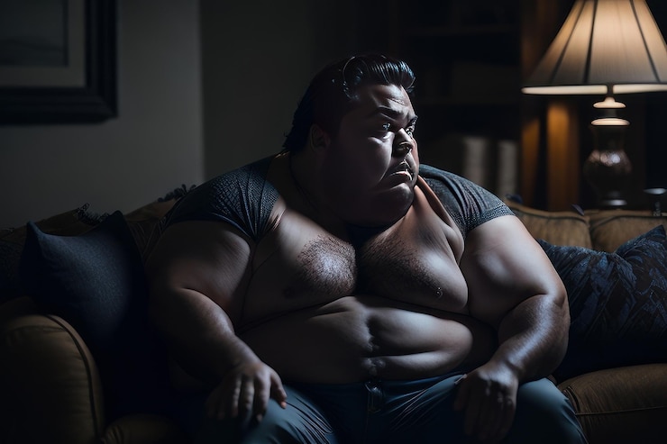 Photo man sitting on sofa at home generative ai