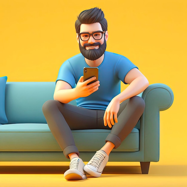 man sitting on the sofa and texting on the phone ai generative