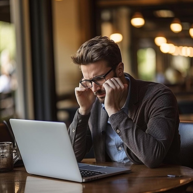 a man sitting at a table using a laptop computer