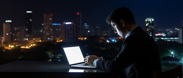 a man sitting at a table using a laptop computer