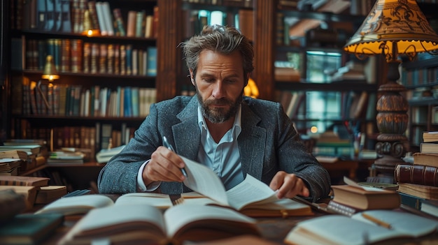 Man Sitting at Table With Book