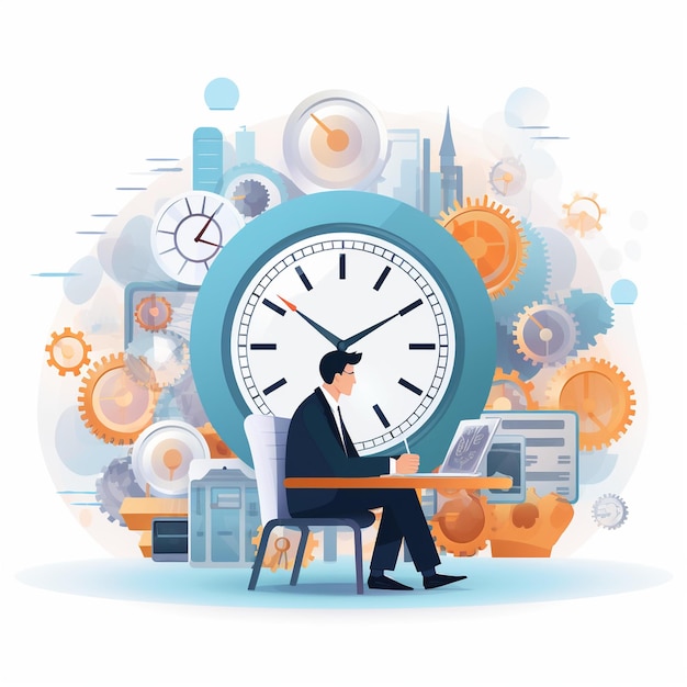 Man Sitting At A Table With A Clock In The Background