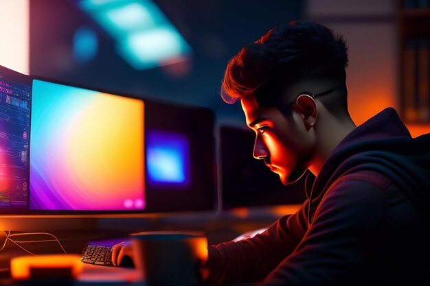 A man sitting at a table with a Computer A man holding a tablet