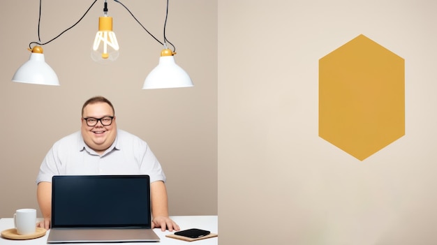 A man sitting at a table with a laptop ai