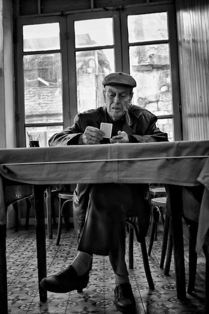 man sitting at table