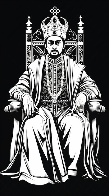 a man sitting on a throne with a crown on his head