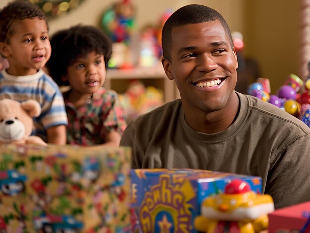 Man Sitting Among Toys