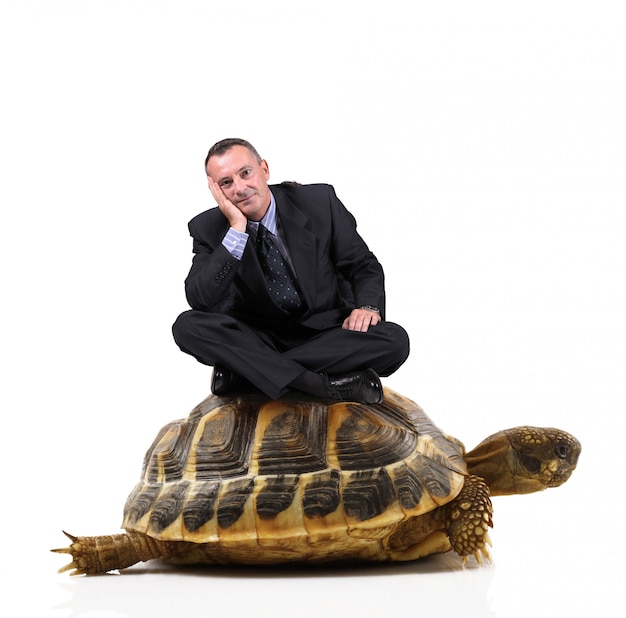 Man sitting on a turtle