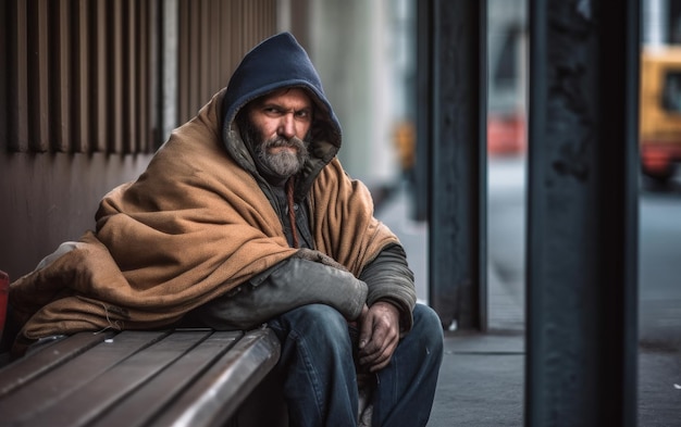 Man Sitting on Wooden Bench