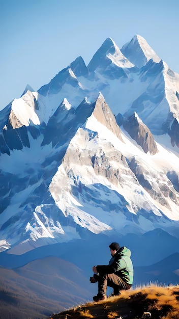 a man on a skis looks at the mountains.