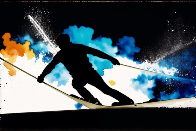 Photo a man on skis with a blue background that says 