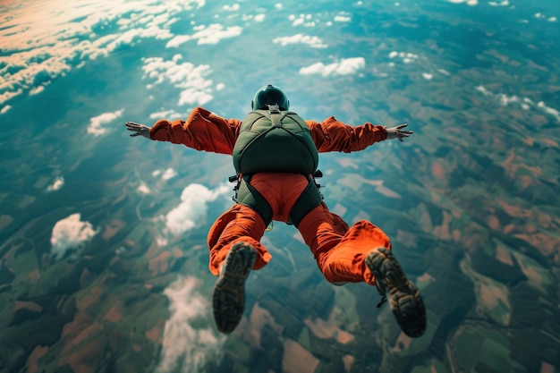 Photo a man skydiving over a land field