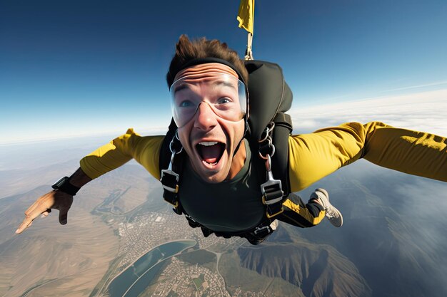  Premium AI Image | Man skydiving selfie made in the sky hight above