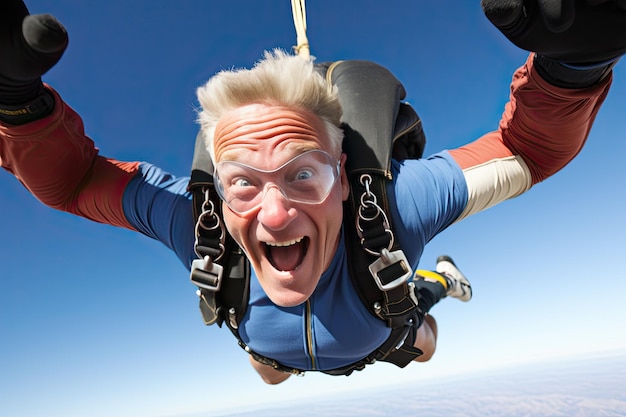 Man skydiving selfie made in the sky hight above