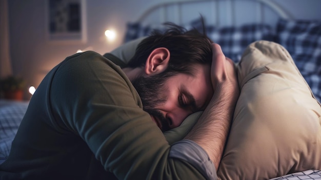 Man sleeping in bed with pillow