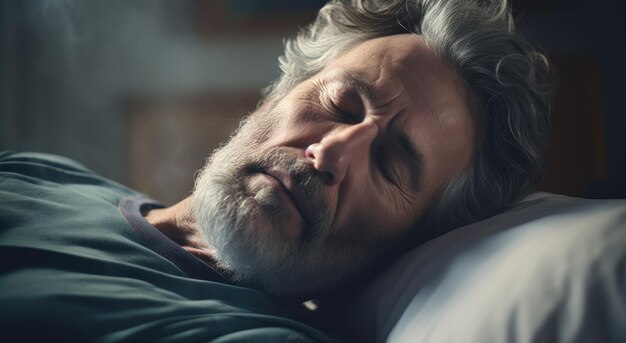 Photo a man sleeping on a bed