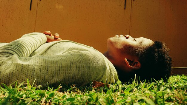 Man sleeping on plants