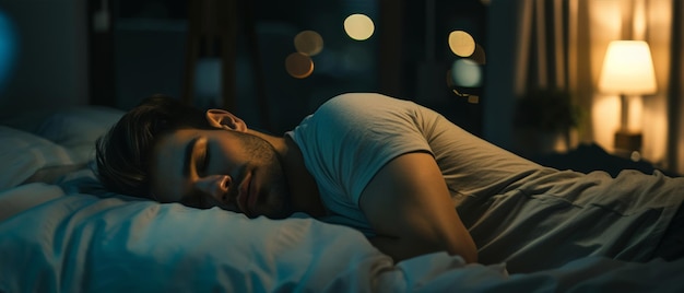 Man sleeps soundly in his bed a portrait of peaceful slumber and restful night