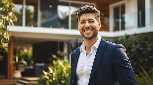 a man smiling at the camera outdoors