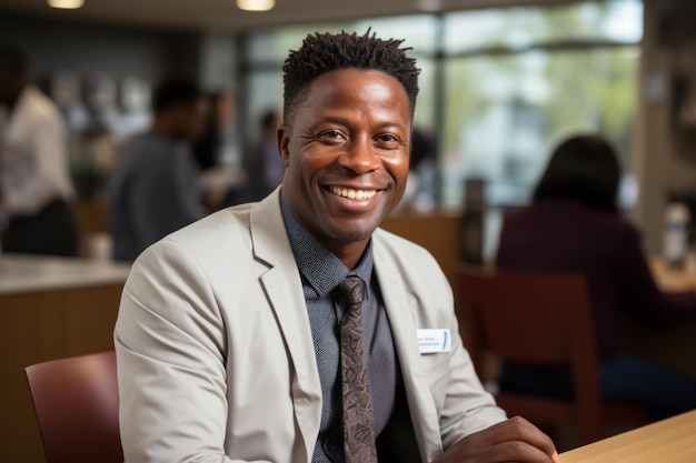 A Man Smiling at the Camera While Sitting at a Table