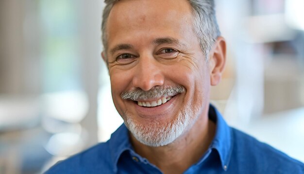 Foto uomo che sorride alla telecamera