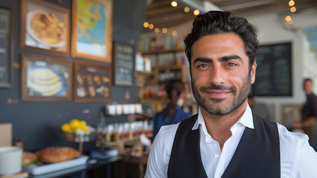 Man Smiling in Restaurant