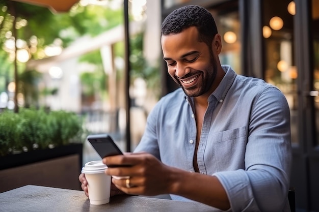 Man smiling and using mobile for online payment