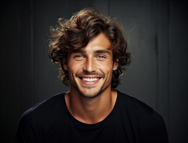 Photo man smiling with curly hair