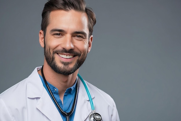 A man smiling with a stethoscope on his chest