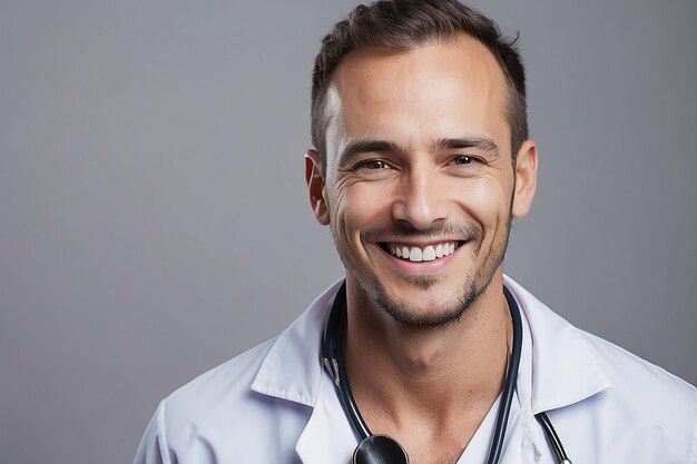 A man smiling with a stethoscope on his chest