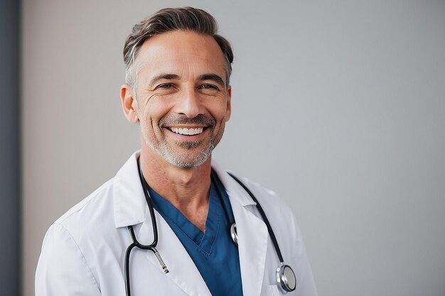 A man smiling with a stethoscope on his chest