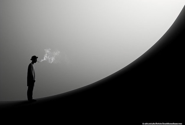 a man smokes a cigarette in the style of silhouette lighting