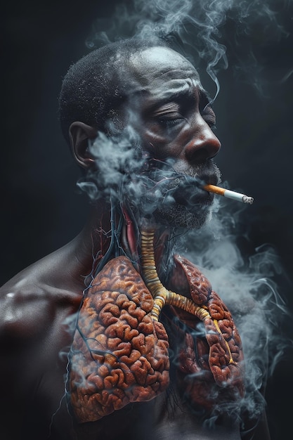 Мужчина курит сигарету Курение убивает