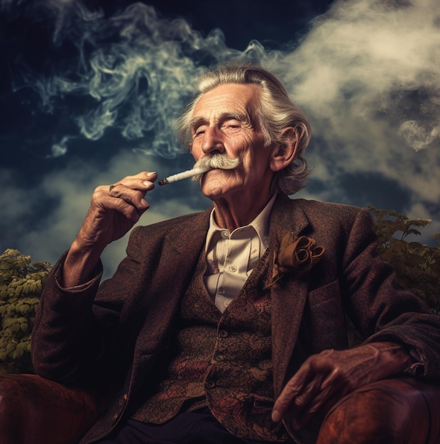 A man smoking a cigarette with a smoke behind him