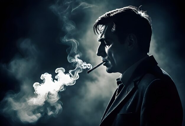 Man smoking in a dark background