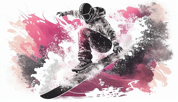 A man on a snowboard is jumping in the air.