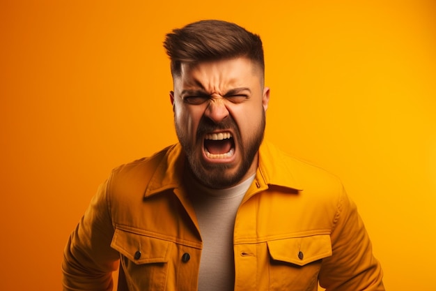 a man on solid color background photoshoot with Anger face experession