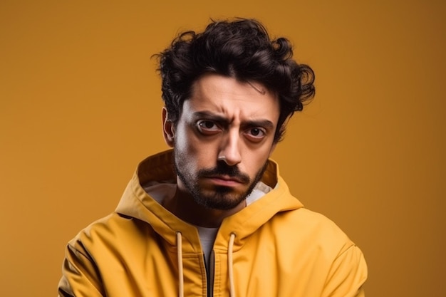 a man on solid color background photoshoot with Disgust face experession