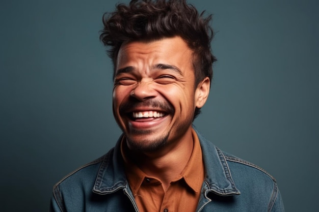 a man on solid color background photoshoot with Laugh face expression