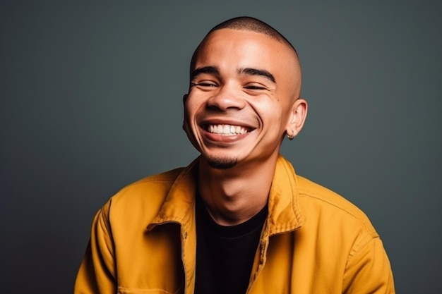 a man on solid color background photoshoot with Laugh face expression