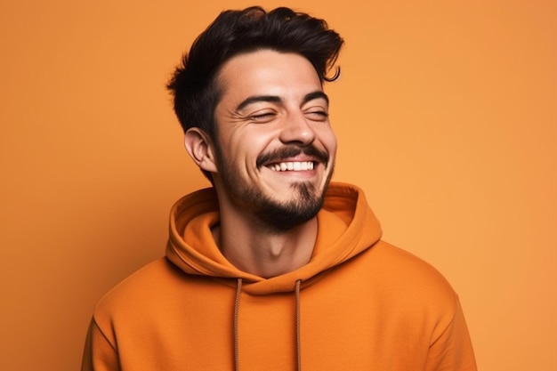 a man on solid color background photoshoot with Laugh face expression