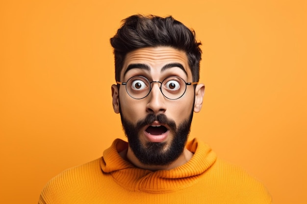 a man on solid color background photoshoot with Surprise face expression