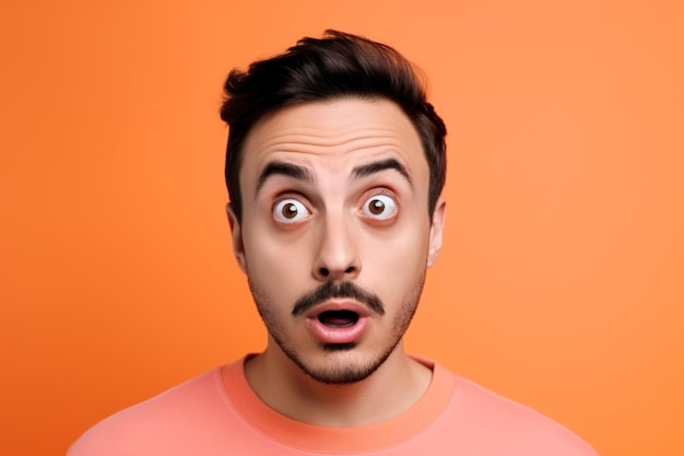 a man on solid color background photoshoot with Surprise face expression