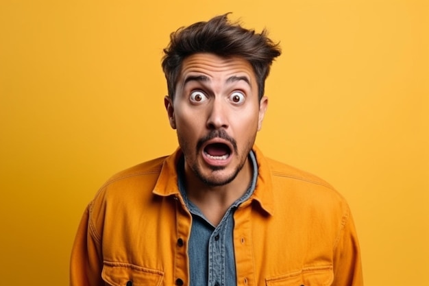 a man on solid color background photoshoot with Surprise face expression
