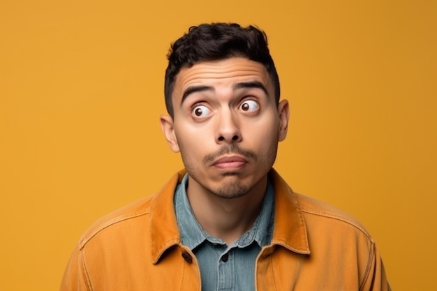 a man on solid color background photoshoot with Surprise face expression