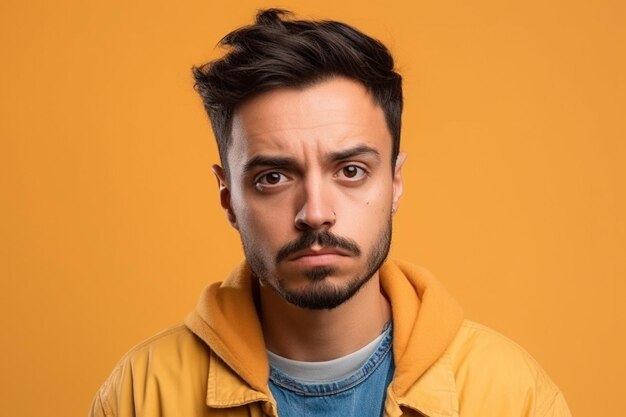 a man on solid color background with Pout face expression