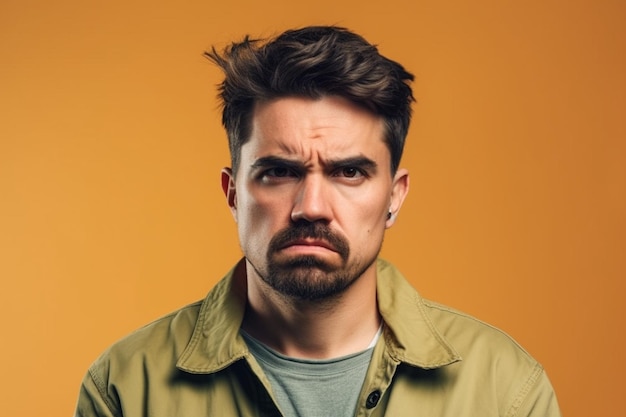 a man on solid color background with Pout face expression