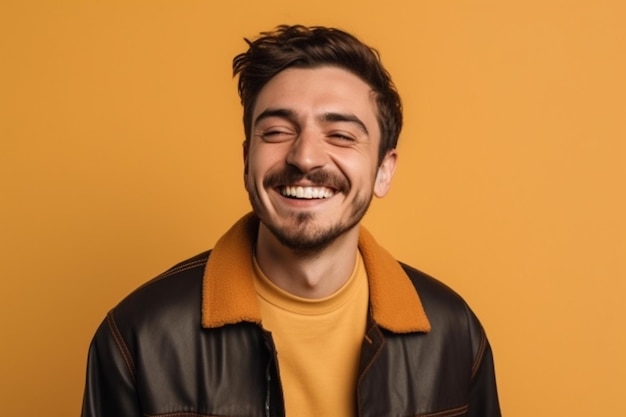 a man on solid color background with a Smile facial expression ai generated artwork