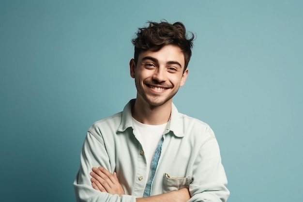 a man on solid color background with a Smile facial expression ai generated artwork