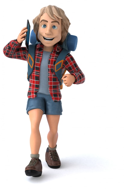 Man solo traveling backpacker animation